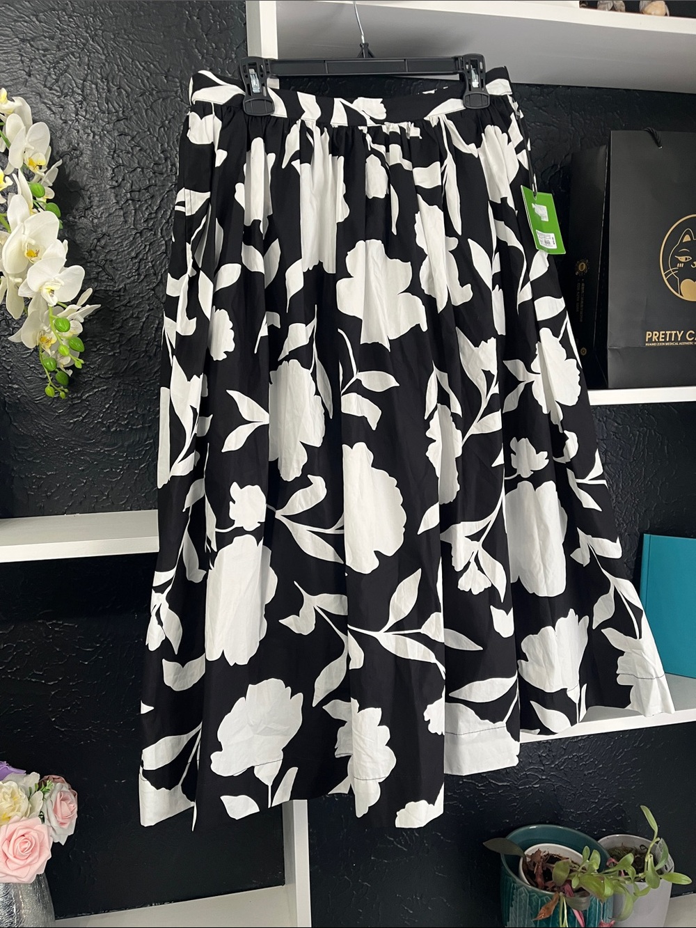 kate spade Black and White Floral A-Line Skirt